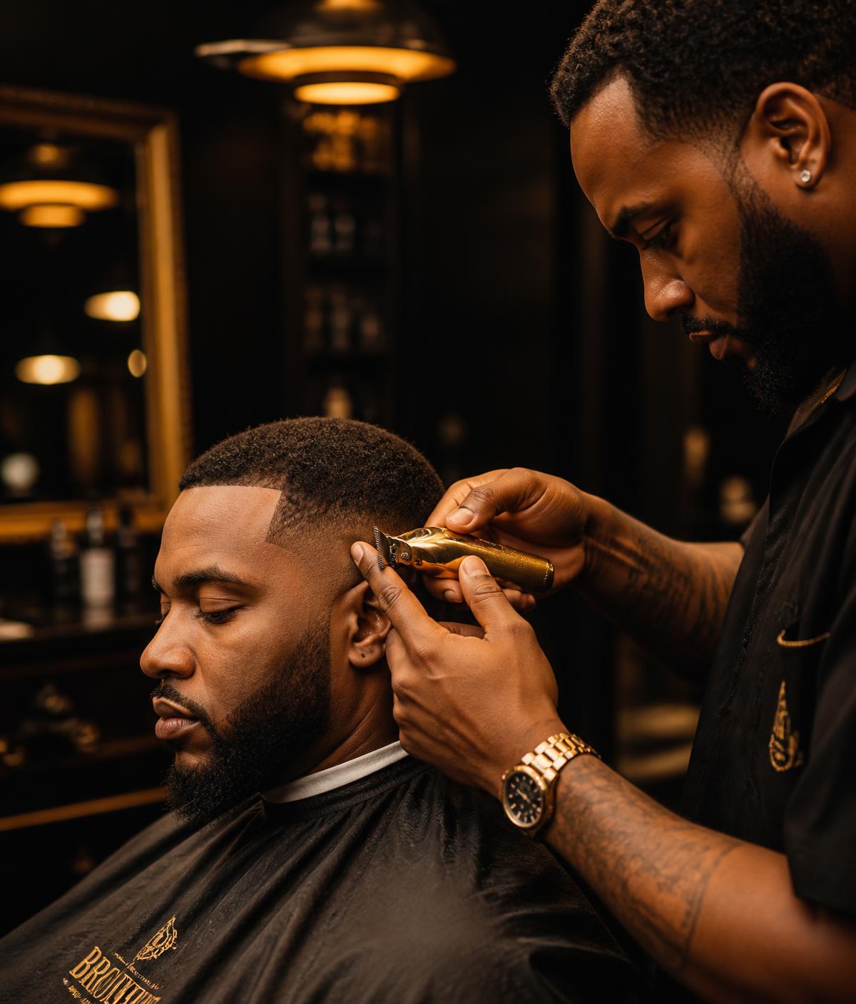 Barber at Classic Kuts giving a precision fade haircut